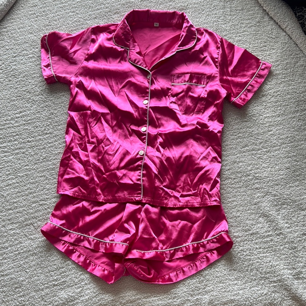 SHEIN Pink Satin Pajama Set Intimates Sleepwear